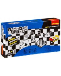 Удачная партия 4 в 1. Шашки, шахматы, нарды, карты