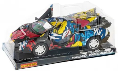 Инерционная машинка. Парк техники. Спортивная машина, цветное граффити Инерционная машинка. Парк техники. Спортивная машина, цветное граффити