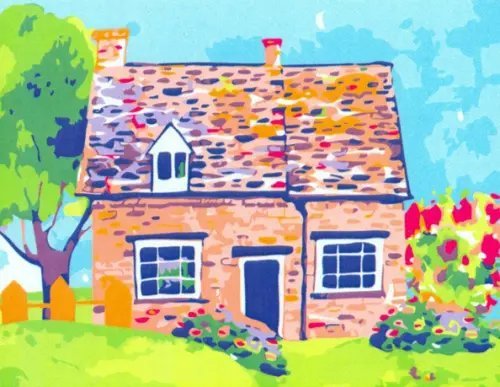 Холст с красками. Яркий домик Холст с красками. Яркий домик