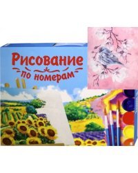 Холст с красками. Птичка на ветке