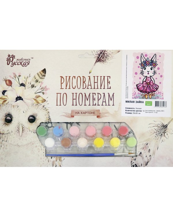 Рисование по номерам на картоне. Милая зайка, 20х30 см