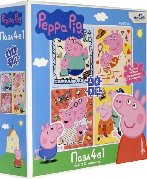 Пазл 4 в 1. Peppa Pig. Семья вместе, 4, 6, 9, 12 элементов