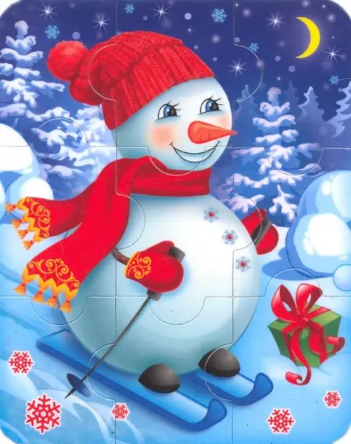 Пазл магнитный "Снеговик на лыжах", 95x120 мм, 9 элементов