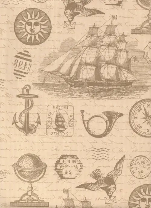Бумага упаковочная &quot;Винтажный корабль&quot;, 70x100 см, 1 лист