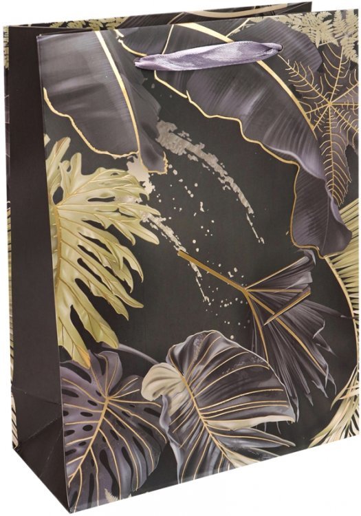 Пакет подарочный "Роскошные тропики", черный, 26х32х10 см