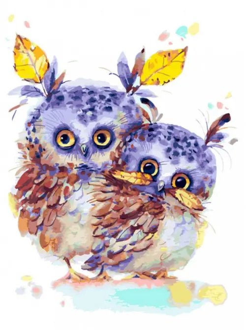 Живопись на холсте. Осенние совушки, 30x40 см Живопись на холсте. Осенние совушки, 30x40 см