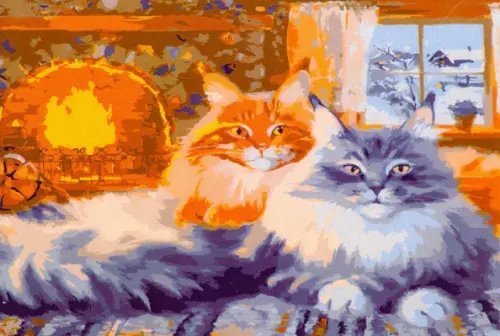 Холст с красками. Рисование по номерам. Коты в уютном доме, 30х40 см