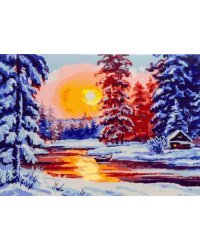 Роспись по холсту. Зимний закат у реки