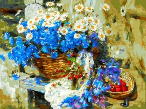 Живопись на холсте. Корзина полевых цветов, 30x40 см