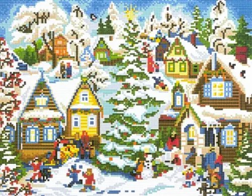 Алмазная мозаика, блестящая. Новогодняя суматоха Алмазная мозаика, блестящая. Новогодняя суматоха