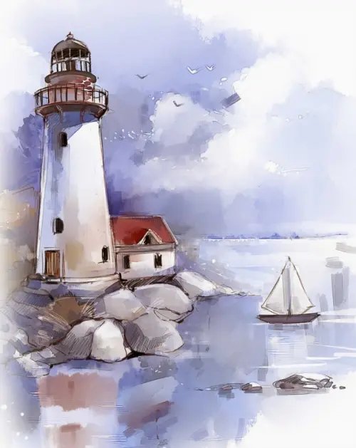 Алмазная мозаика. Утренний маяк, 20x25 см Алмазная мозаика. Утренний маяк, 20x25 см