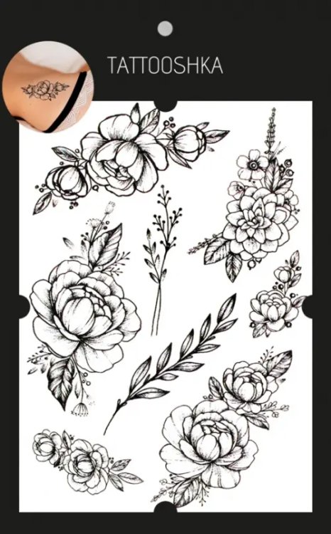 Временная татуировка "Пионы с веточками" Временная татуировка "Пионы с веточками"