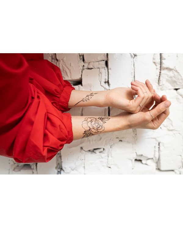 Временная татуировка "Пионы с веточками"