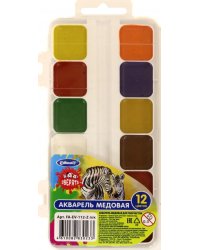 Акварель медовая Зверята, 12 цветов, без кисти