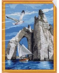 Картина 2 в 1. Алмазная мозаика и раскрашивание по номерам. Парусник, 40х50 см