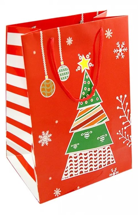 Пакет А4 Новогодний Пакет бумажный подарочный "Красный с елкой" (А4) (УП4-0014)