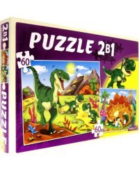 Пазлы 2 в 1. Мир динозавров №8, 2 по 60 элементов