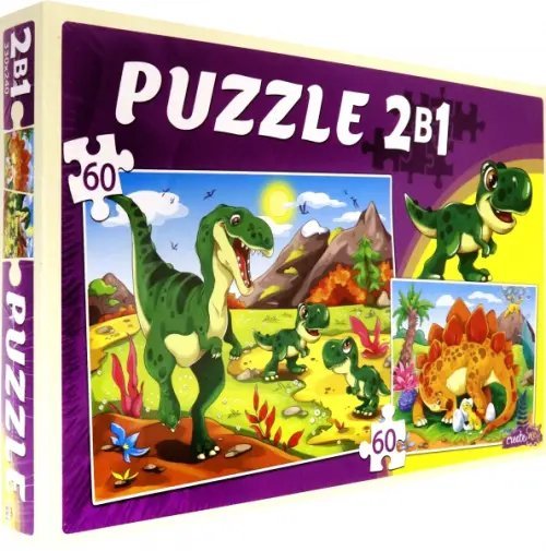 Пазлы 2 в 1. Мир динозавров №8, 2 по 60 элементов