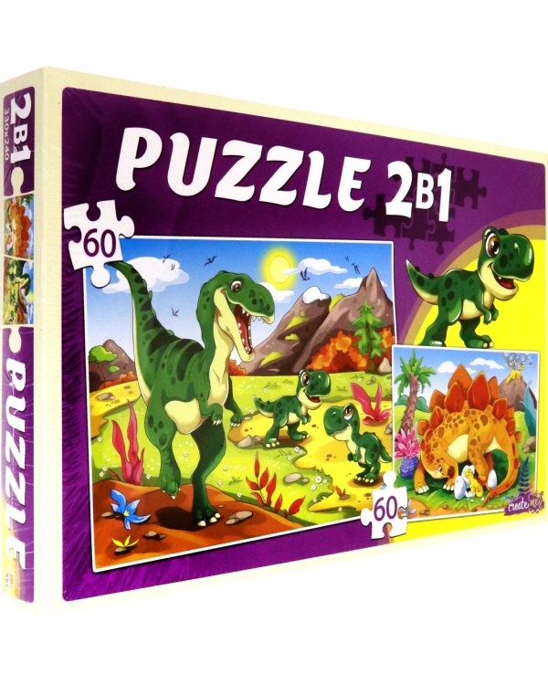 Пазлы 2 в 1. Мир динозавров №8, 2 по 60 элементов