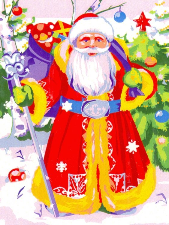 Холст с красками. Добрый новогодний волшебник