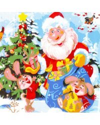 Холст с красками. Зверята принимают подарки