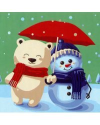 Холст с красками. Мишка и снеговик