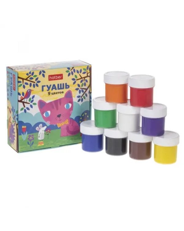 Гуашь Котенок, 9 цветов