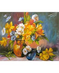 Картина для раскрашивания по номерам по дереву. Букет нарцисов
