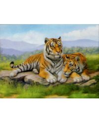 Алмазная вышивка с полным заполнением на холсте. Тигры