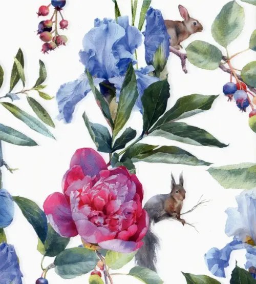 Бумага упаковочная №58Цветы на белом, 2 листа