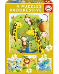 Пазл 4 в 1. Дикие животные, 12, 16, 20, 25 элементов