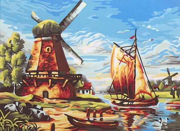 Холсты с красками для рисования по номерам Холст с красками. Старая мельница, 30х40 см