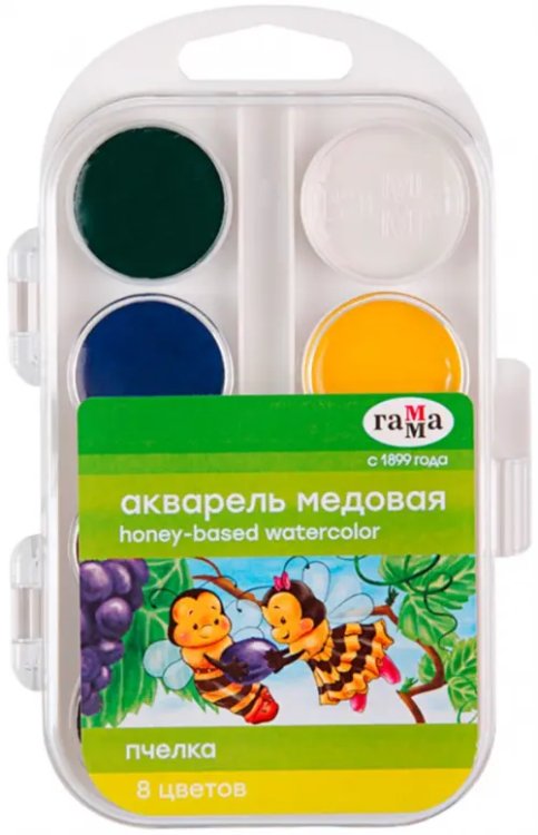 Краски акварельные 6 цветов (1-8) Краски акварель "Пчелка" 8 цветов (212068)
