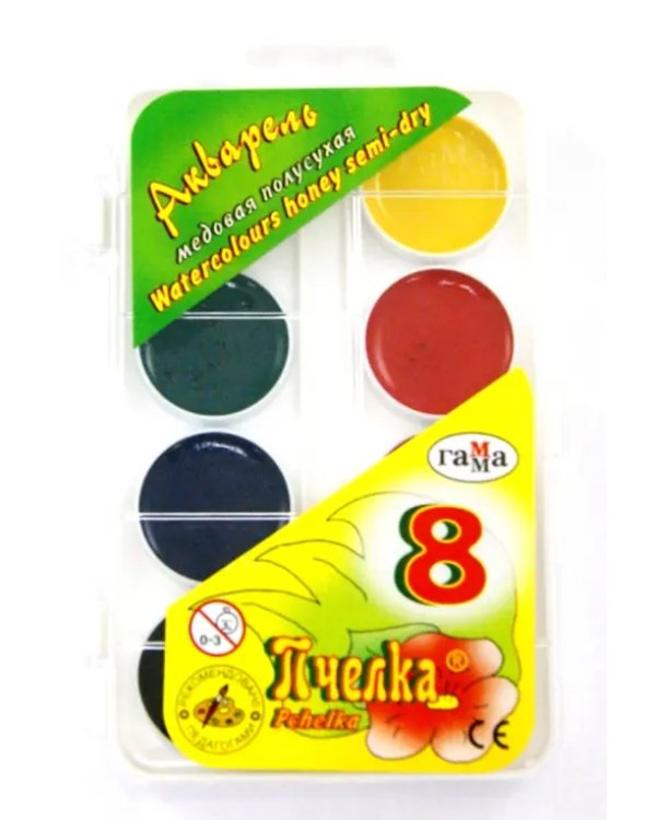 Краски акварель "Пчелка" 8 цветов (212068)