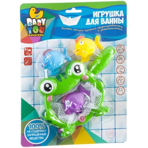 Игрушка для ванны. Лягушка-сачок и рыбки