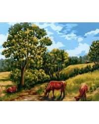 Рисование по номерам. Деревенский пейзаж