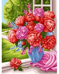 Рисование по номерам. Красные пионы