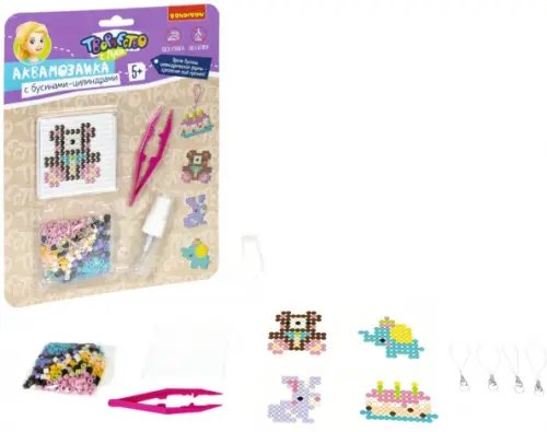 Творчество с Луки Аквамозаика с бусинами-цилиндрами. У мишки День Рождения