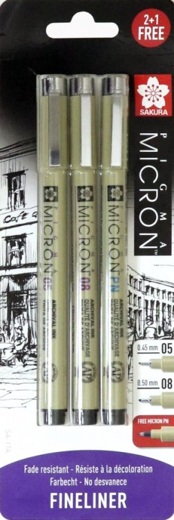Набор капиллярных ручек Pigma Micron, 3 штуки, черный