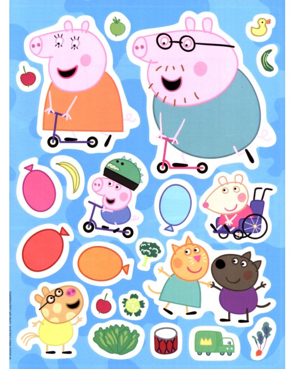 Свинка Пеппа. Многоразовые наклейки. фиолетовая