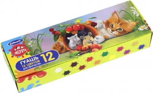 Гуашь 12 цветов (9-14) Гуашь Зверята, 12 цветов
