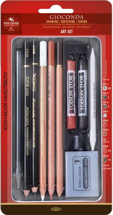 Наборы для рисования Набор графических материалов Gioconda с растушевкой и ластиком мини 8890, 10 предметов