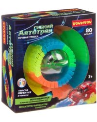 Гибкий автотрек со светящейся трассой и машинкой. Ночная трасса, 80 деталей
