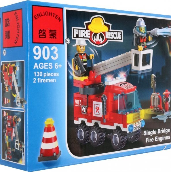 Конструктор Пожарная машина, 130 деталей, 2 фигурки