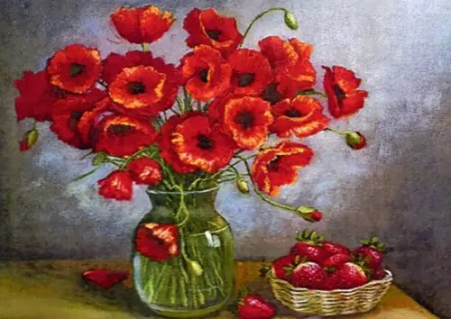 Алмазная мозаика. Маки и клубника