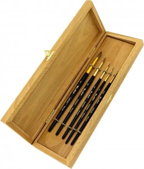 Набор кистей №2 в шкатулке, колонок, № 00, 1, 2, 3, 5, 5 штук Набор кистей №2 в шкатулке, колонок, № 00, 1, 2, 3, 5, 5 штук