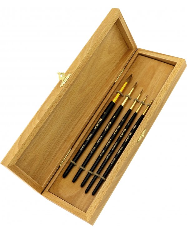 Набор кистей №2 в шкатулке, колонок, № 00, 1, 2, 3, 5, 5 штук