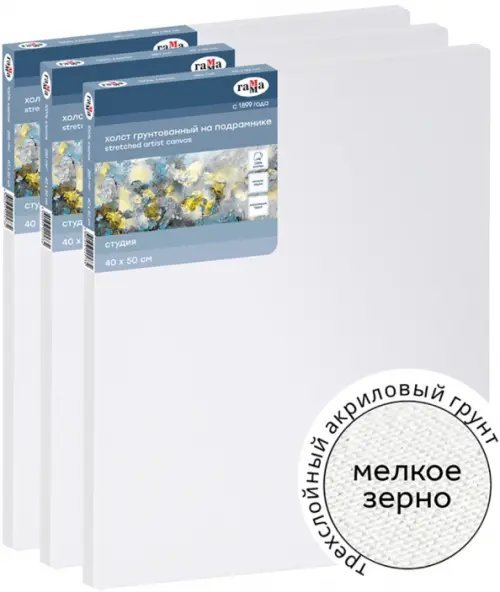 Набор холстов на подрамнике Студия, 40х50 см, 3 штуки Набор холстов на подрамнике Студия, 40х50 см, 3 штуки