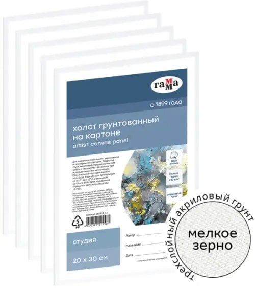 Набор холстов на картоне Студия, 20х30 см, 5 штук Набор холстов на картоне Студия, 20х30 см, 5 штук