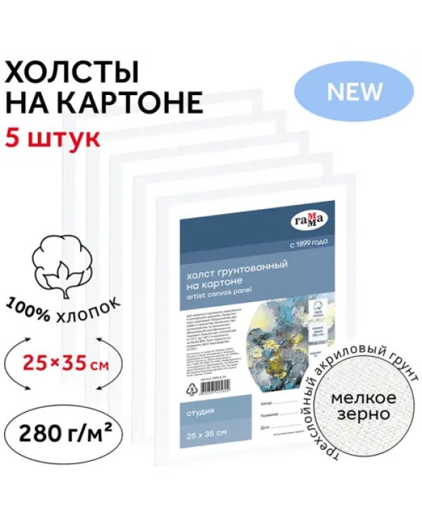 Набор холстов на картоне Студия, 25х35 см, 5 штук